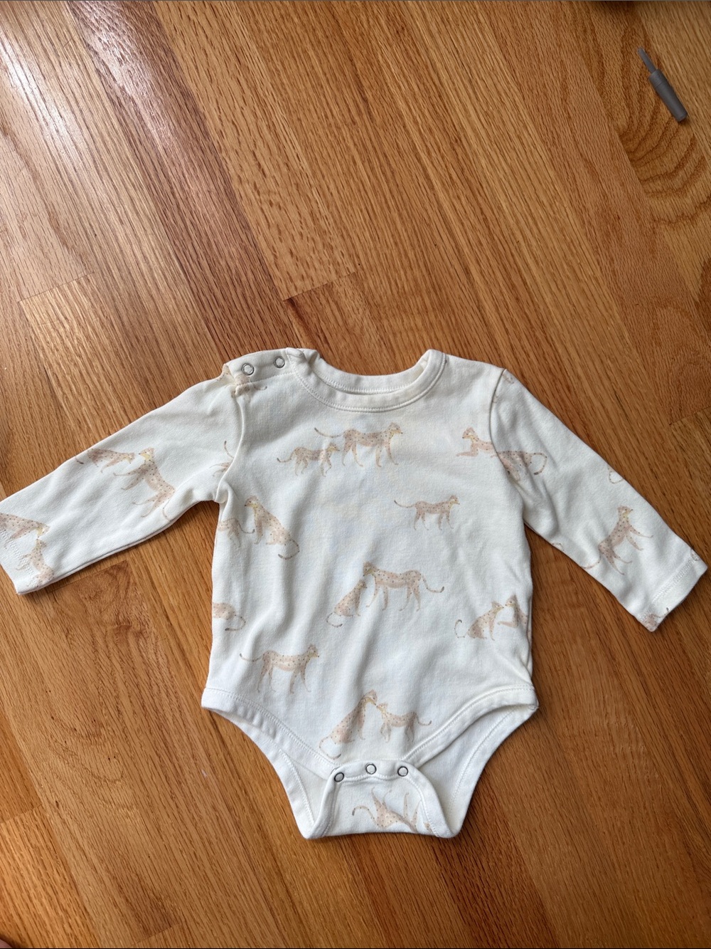 Cream Leopard Print Long-Sleeve Baby One-Piece